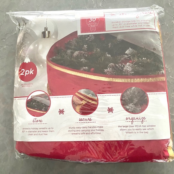 Simplify Holiday/ Christmas Set of Two 30 Inch Wreath Storage Totes- Red & Gold - Picture 3 of 14